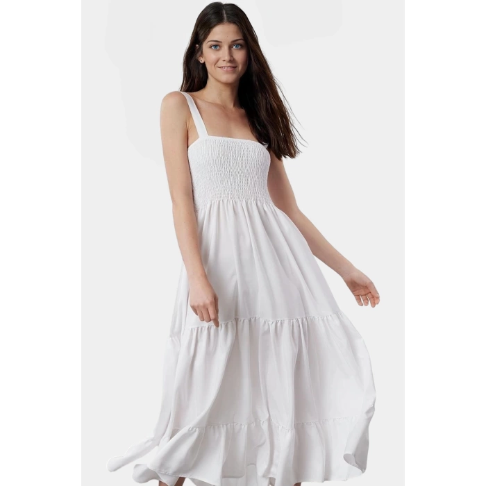 Rahat ve Şık Maxi Elbise Terrycotton Kare Yaka Astarlı Yaz Trend Tasarım Özenle Seçilmiş