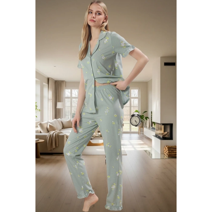 Rahat ve Şık Örme Pamuklu Çiçekli Pijama Takımı Kullanım