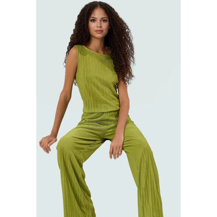 Rahat ve Şık Pilise Örme Pantolon Bluz Takım Polyester Özenle Seçilmiş Konforlu Kesim