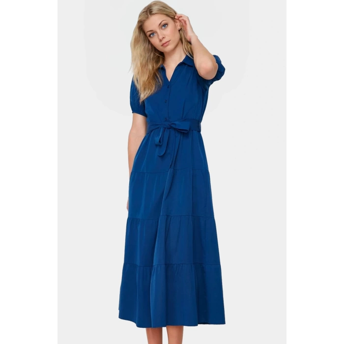 Rahat ve Şık Terrycotton Maxi Elbise Skater Kalıp Gömlek Yaka Günlük Kullanım İçin Modern Stil
