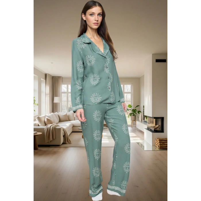 Rahat ve Şık Viskon Pijama Takımı Güneş Desenli Kışlık 2li Yüksek Kalite Kullanım