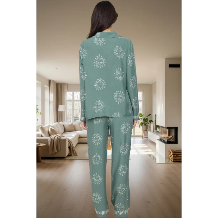 Rahat ve Şık Viskon Pijama Takımı Güneş Desenli Kışlık 2li Yüksek Kalite Kullanım