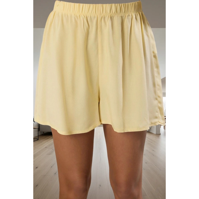 Rahat Viskon Pijama Takımı Bağlamalı Uzun Kollu Şortlu Homewear Kullanım