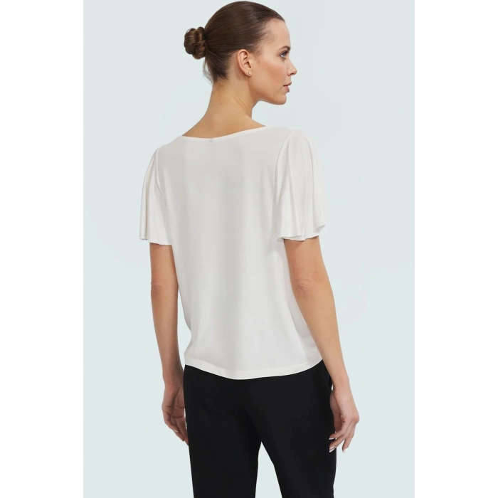 Rahat Viskoz Bluz Büzgülü Kollar Bisiklet Yaka Regular Kalıp Yazlık Şık Görünüm Modern Stil
