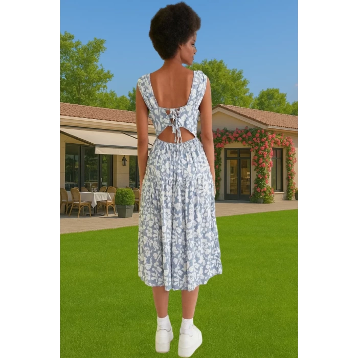 Rahat Viskoz Kumaştan Çiçekli Desenli Midi Skater Elbise Kaliteli İşçilik Premium Kalite Şık Görünüm