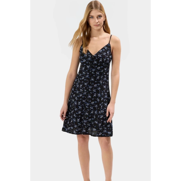Rahat Viskoz Mini Elbise V Yaka Düğmeli Shift Kalıp Günlük Kullanım İçin Modern Stil