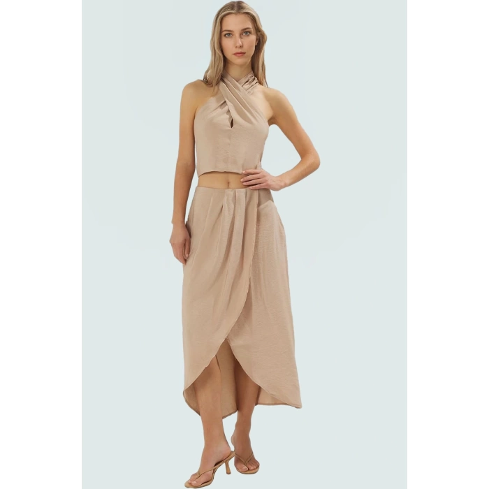 Rahat Yazlık Bluz Etek Takım Polyester Pamuk Dokuma Uzun Ömürlü Şık Görünüm Modern Stil