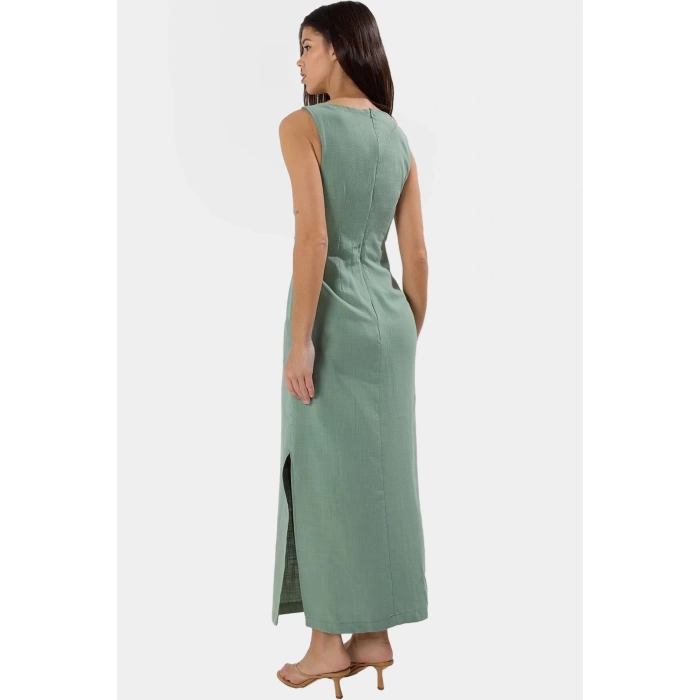 Rahat Yazlık Dokuma Elbise A Kesim Cut Out Detaylı Bisiklet Yaka Profesyonel Görünüm Modern Stil