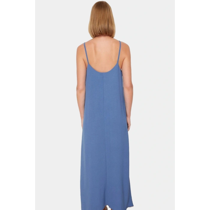 Rahat Yazlık Maxi Elbise Aerobin Dokuma Polyester Shift Kalıp V Yaka Konforlu Kesim