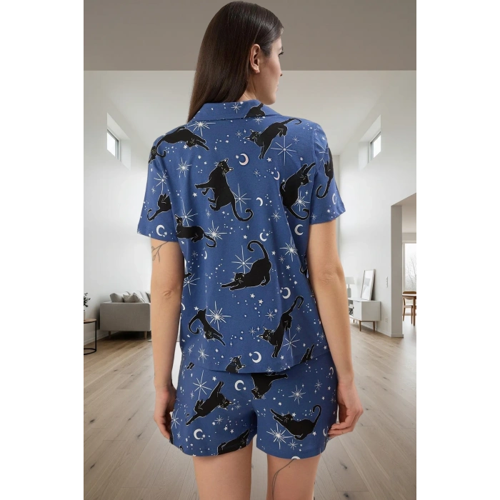 Rahat Yazlık Pamuklu Pijama Takımı Kedi Desenli Profesyonel Görünüm Özenle Seçilmiş Konforlu Kesim