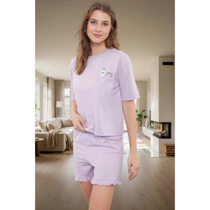 Rahat Yazlık Pijama Takımı Kısa Kollu Tişört ve Şort Pamuklu Örme Kumaş Özenle Seçilmiş