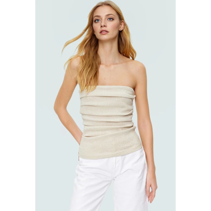Rahat Yazlık Polyester Bluz Straplez Triko Örme Uzun Ömürlü Modern Stil Konforlu Kesim