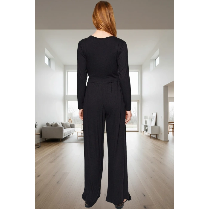 Rahatlığıyla Büyüleyecek Pijama Takımı Viskon Örme Geniş Paça Yüksek Bel Kalite