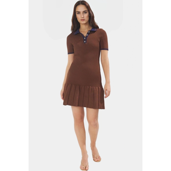Ramadan Koleksiyonu Bodycon Mini Elbise Triko Kumaş Polo Yaka Yazlık Günlük Kullanım İçin