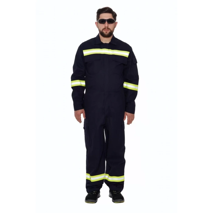 Reflektörlü Koyu İş Güvenliği Tulumu Alev Almaz Tulum Koruyucu Antistatik Yüksek Risk Alanlarına