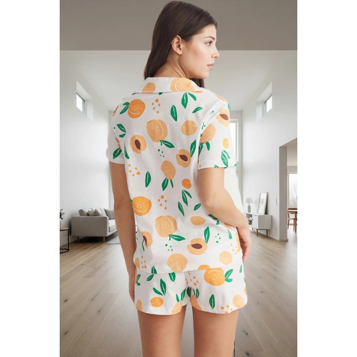 Regular Kalıp %100 Pamuk Homewear Pijama Takımı Kısa Kollu Meyve Desenli Profesyonel Görünüm