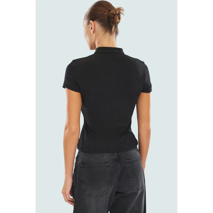 Regular Kalıp Kısa Kollu Polyester Elastan Örme Bluz Casual Şıklığı Zarifane Tasarım Uzun Ömürlü
