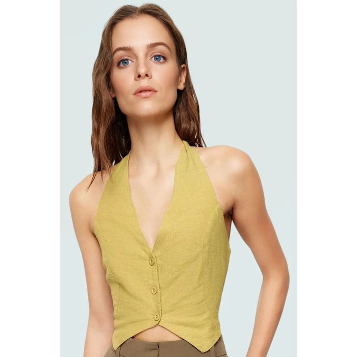 Renk Keten Karışımlı Kolsuz Crop Bluz Yazlık ve Şık Premium Kalite Konforlu Kesim