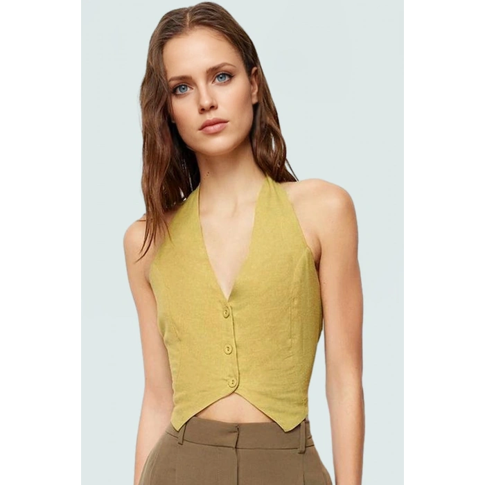 Renk Keten Karışımlı Kolsuz Crop Bluz Yazlık ve Şık Premium Kalite Konforlu Kesim
