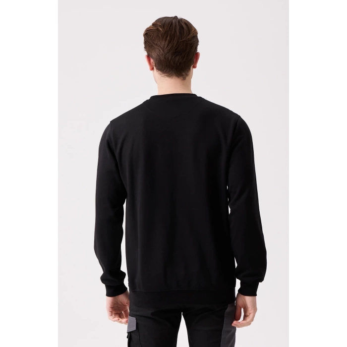 Erkek Siyah O Yaka Sweatshirt Basic Tasarım Rahat Kesim Konforlu Kışlık Üç İplik