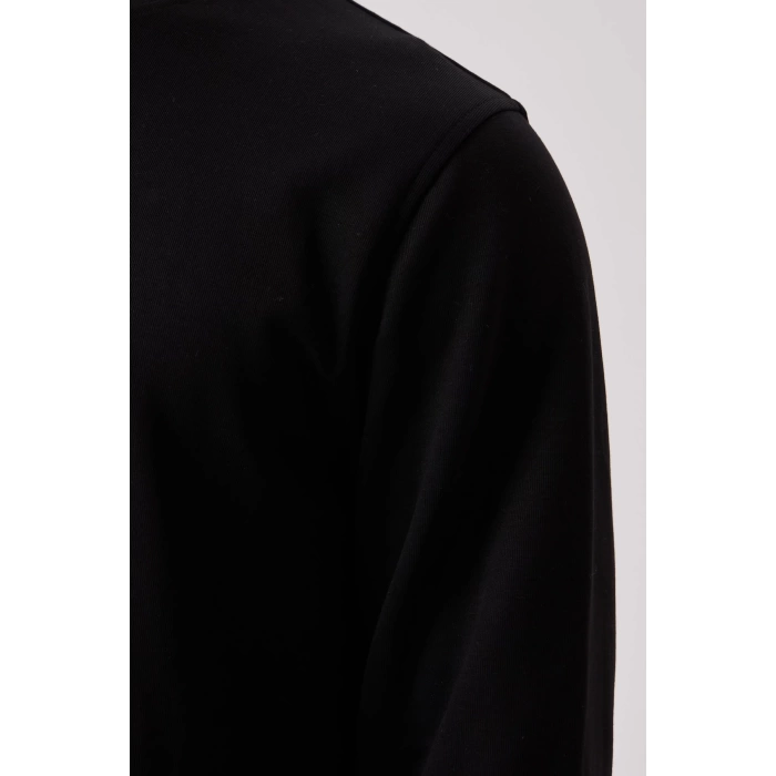 Erkek Siyah O Yaka Sweatshirt Basic Tasarım Rahat Kesim Konforlu Kışlık Üç İplik