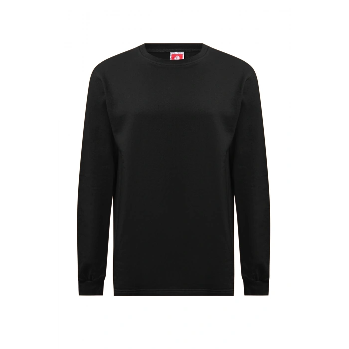 Erkek Siyah O Yaka Sweatshirt Basic Tasarım Rahat Kesim Konforlu Kışlık Üç İplik