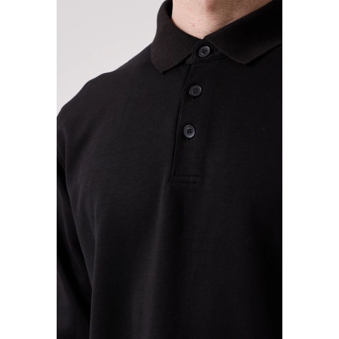 Sanfords Polo Sweatshırt – Erkek Siyah Uzun Kollu Polo Yaka Sweatshirt