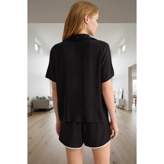 Şerit Detaylı Viskoz Pijama Takımı Yazlık Rahat Regular Kalıp Modern Stil Özenle Seçilmiş