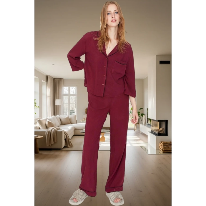 Shally Dokuma Viskon Pijama Takımı Kışlık Rahat Kalıp Dayanıklı Malzeme Profesyonel Görünüm