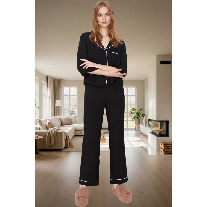 Shally Dokuma Viskon Pijama Takımı Kışlık Rahat Kalıp Dayanıklı Malzeme Profesyonel Görünüm