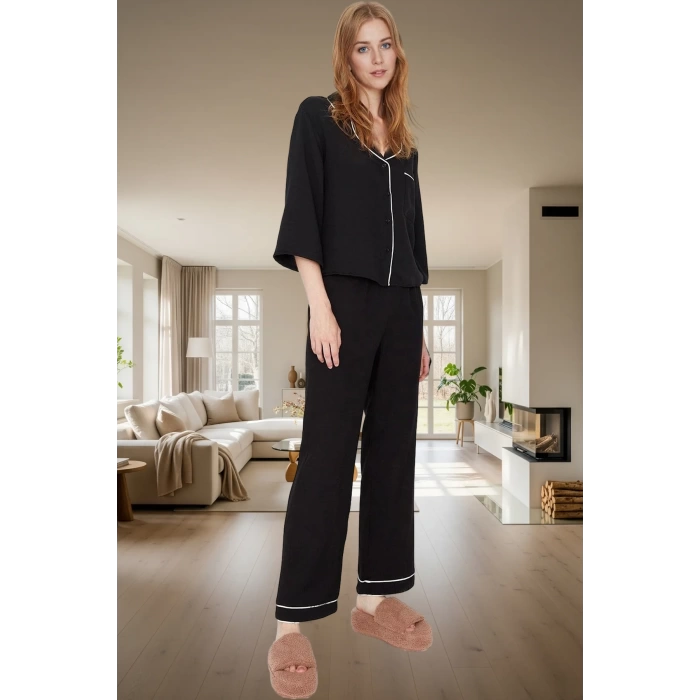 Shally Dokuma Viskon Pijama Takımı Kışlık Rahat Kalıp Dayanıklı Malzeme Profesyonel Görünüm