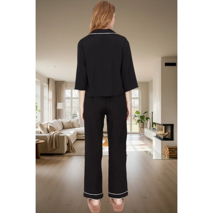 Shally Dokuma Viskon Pijama Takımı Kışlık Rahat Kalıp Dayanıklı Malzeme Profesyonel Görünüm