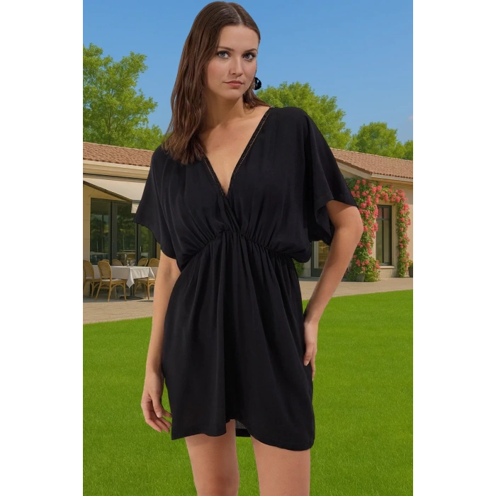 Shally Dokuma Viskoz Mini Elbise Çiçek Desenli Yazlık Plaj Günlük Kullanım İçin Modern Stil