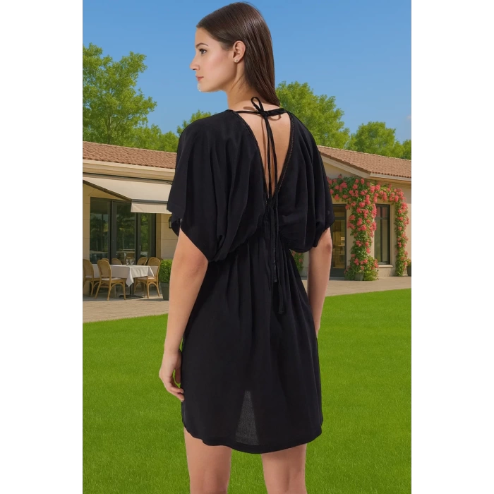 Shally Dokuma Viskoz Mini Elbise Çiçek Desenli Yazlık Plaj Günlük Kullanım İçin Modern Stil