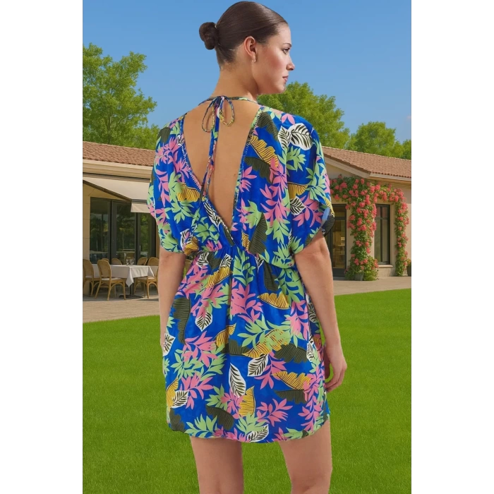 Shally Dokuma Viskoz Mini Elbise Çiçek Desenli Yazlık Plaj Günlük Kullanım İçin Modern Stil