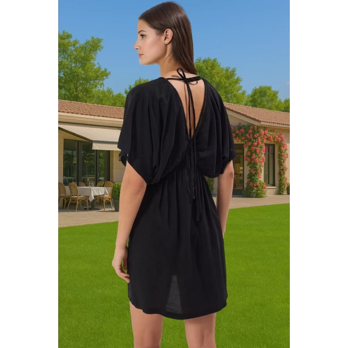 Shally Dokuma Viskoz Mini Elbise Çiçek Desenli Yazlık Plaj Günlük Kullanım İçin Modern Stil