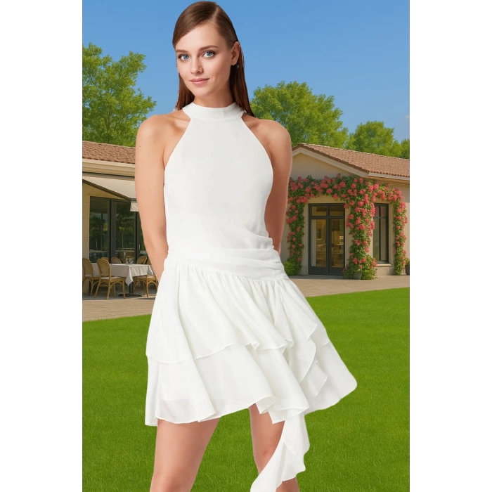 Şifon A Kesim Fırfırlı Mini Abiye Elbise Modern Stil Uzun Ömürlü Modern Stil Premium Kalite