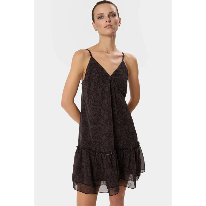 Şifon Mini Elbise Desenli Shift Kalıp Polyester Yazlık Günlük Rahat Ve Şık Görünüm