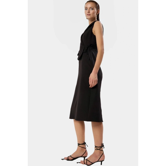 Şık A Kesim Midi Elbise Yazlık Polyester Elastan Dokuma Modern Stil Özenle Seçilmiş
