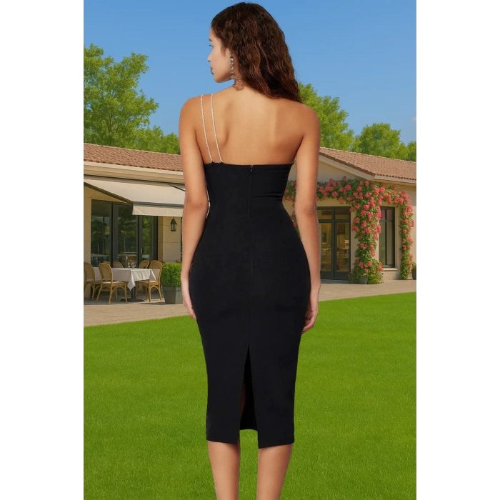 Şık Abiye Elbise Tek Omuzlu Bodycon Midi Dokuma Yaz Özel Tasarım Şık Görünüm Trend Tasarım