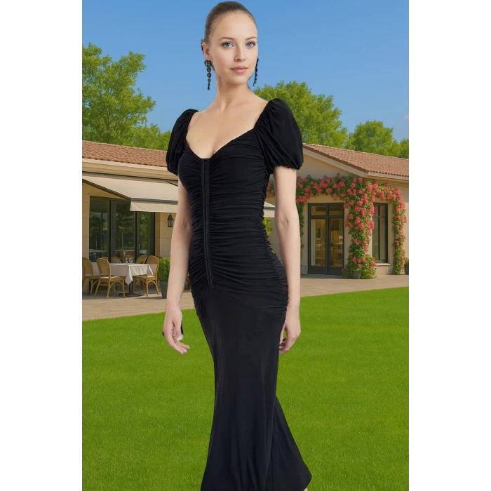 Şık Agraflı Midi Örme Elbise Dar Kalıp Polyester Yazlık Modern Stil Şık Görünüm Zarifane Tasarım