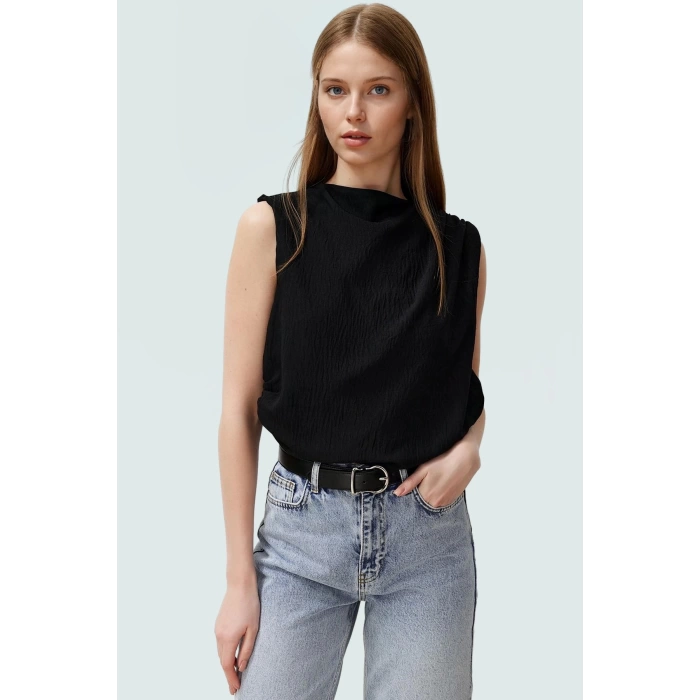 Şık Bisiklet Yaka Kolsuz Bluz %100 Polyester Yazlık Günlük Zarifane Tasarım Görünüm
