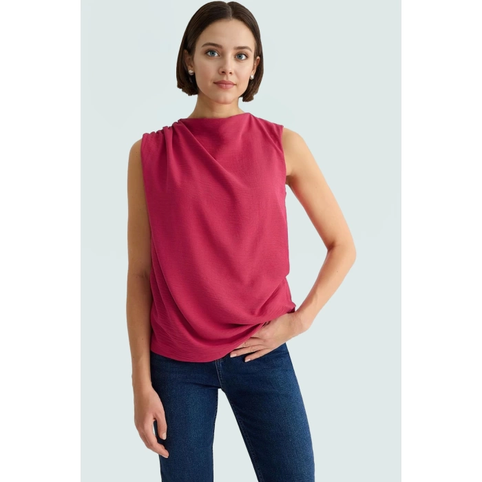 Şık Bisiklet Yaka Kolsuz Bluz %100 Polyester Yazlık Günlük Zarifane Tasarım Görünüm