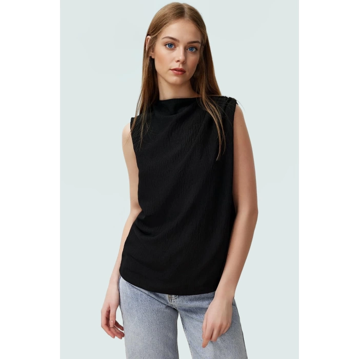 Şık Bisiklet Yaka Kolsuz Bluz %100 Polyester Yazlık Günlük Zarifane Tasarım Görünüm