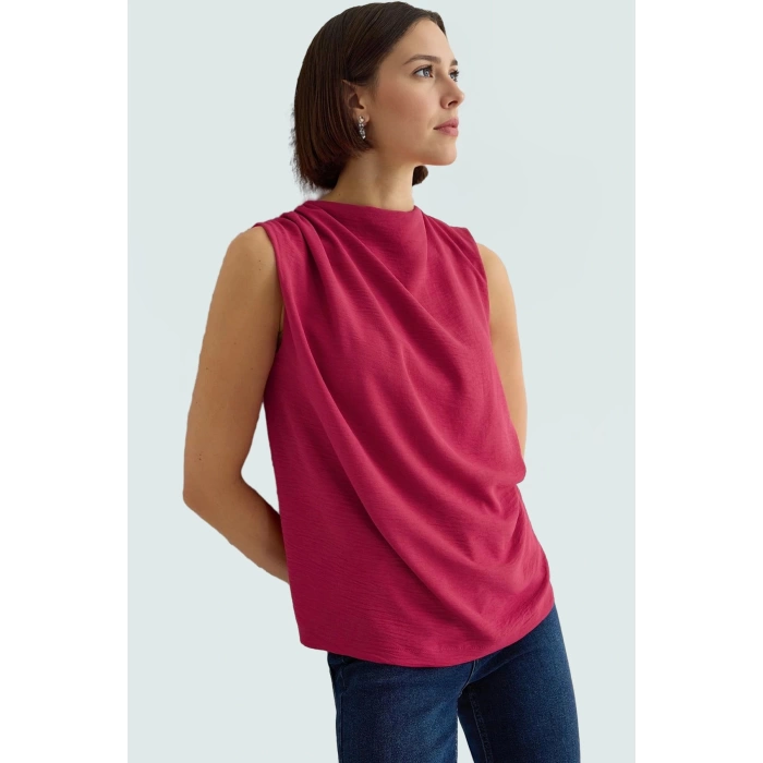 Şık Bisiklet Yaka Kolsuz Bluz %100 Polyester Yazlık Günlük Zarifane Tasarım Görünüm
