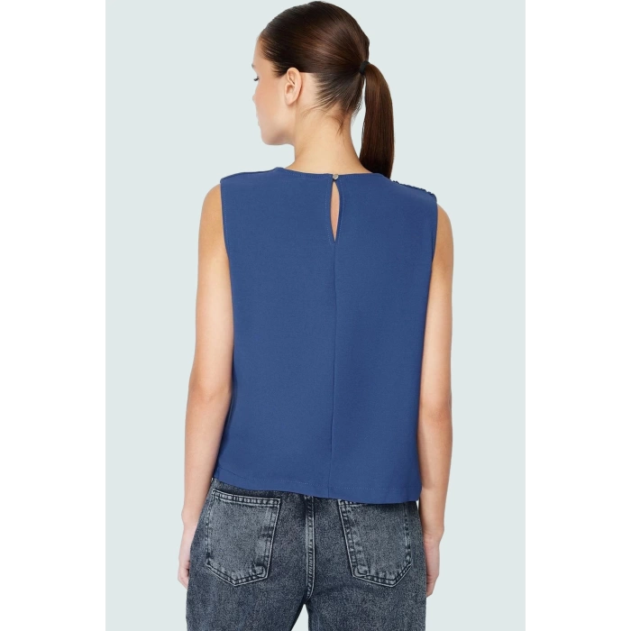 Şık Bisiklet Yaka Kolsuz Bluz %100 Polyester Yazlık Günlük Zarifane Tasarım Görünüm