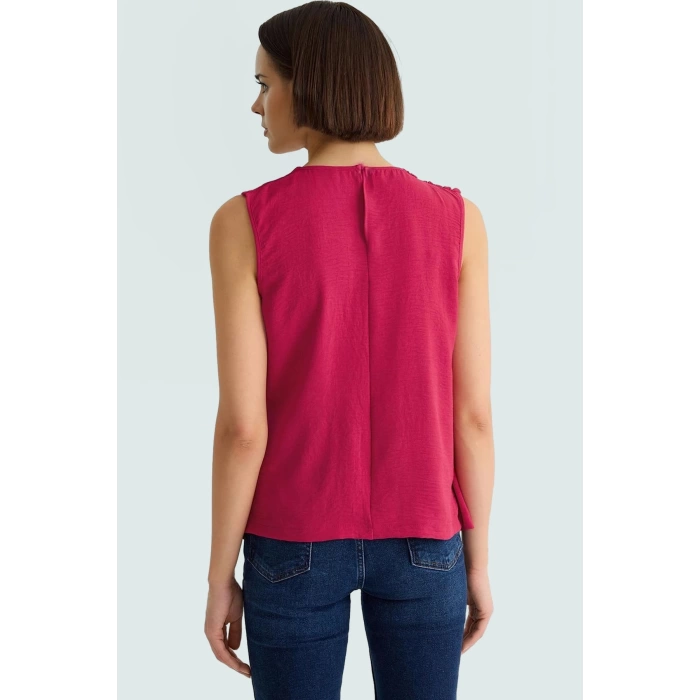 Şık Bisiklet Yaka Kolsuz Bluz %100 Polyester Yazlık Günlük Zarifane Tasarım Görünüm