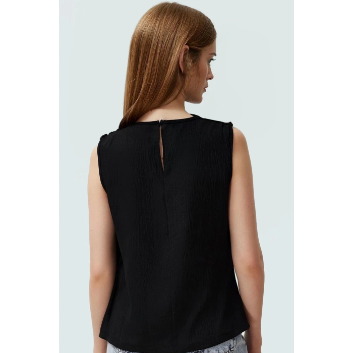 Şık Bisiklet Yaka Kolsuz Bluz %100 Polyester Yazlık Günlük Zarifane Tasarım Görünüm