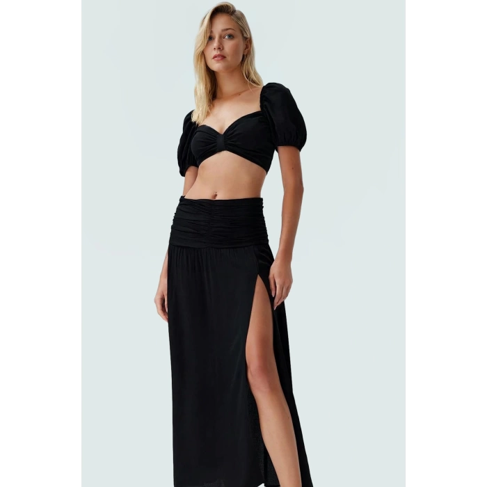 Şık Bluz Etek Takım Viskoz Polyester Karışımı Rahat Kalıp Yazlık Mükemmel Uyum Trend Tasarım