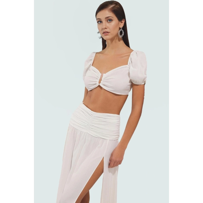 Şık Bluz Etek Takım Viskoz Polyester Karışımı Rahat Kalıp Yazlık Mükemmel Uyum Trend Tasarım